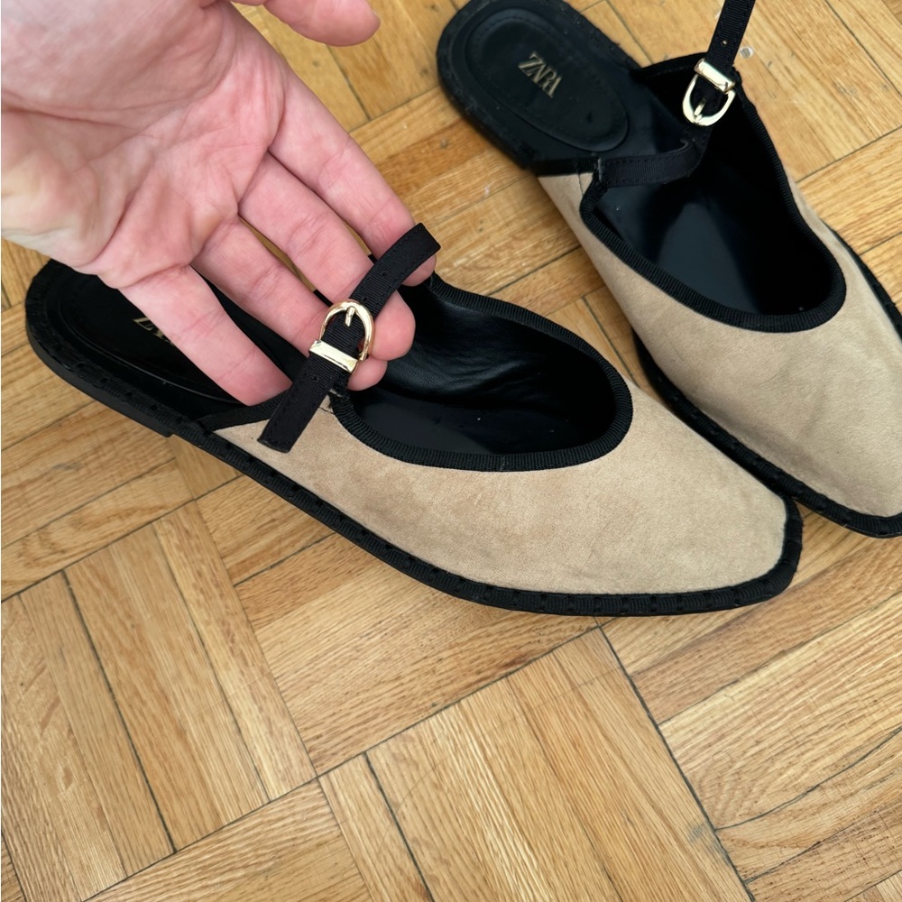 Zara Tan and Black Buckle Flats